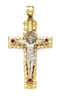 
14k Two-Tone Gold Medium Crucifix Red Cubic Zirconia Pendant
