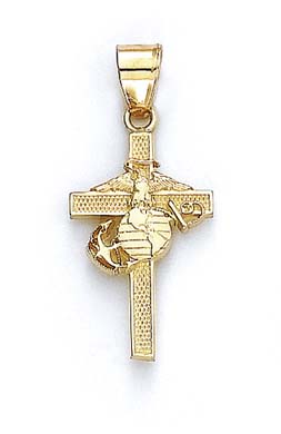 
14k Yellow Gold US Marine Corps Cross Pendant 
