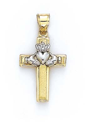 
14k Two-Tone Gold Cross Claddagh Pendant
