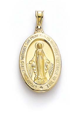 
14k Yellow Gold Oval Miraculous Medallion Pendant
