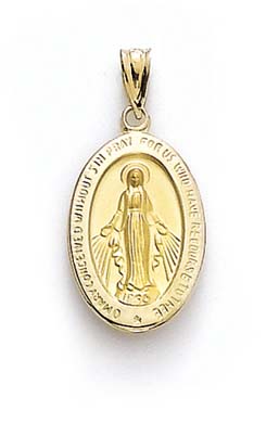 
14k Yellow Gold Oval Miraculous Medallion Pendant
