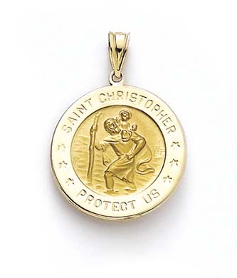 
14k Yellow Gold Round St Christopher Medallion Pendant
