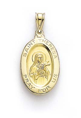 
14k Yellow Gold Oval St Theresa Medallion Pendant
