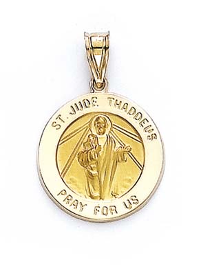 
14k Yellow Gold Round St Jude Medallion Pendant
