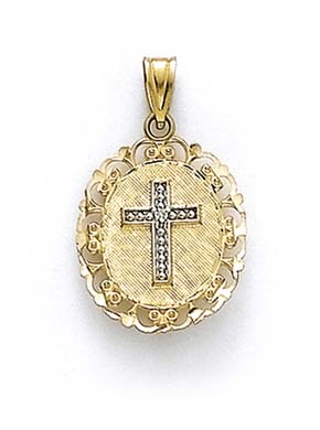 
14k Two-Tone Gold Oval Cross Diamond Pendant
