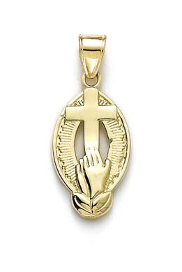 
14k Yellow Gold Praying Hands Cross Pendant
