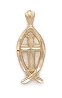 
14k Yellow Gold Cross Christian Fish Pendant
