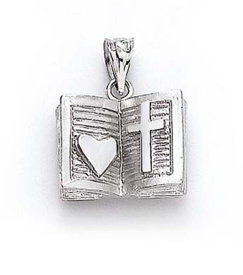 
14k White Gold Opened Bible Pendant
