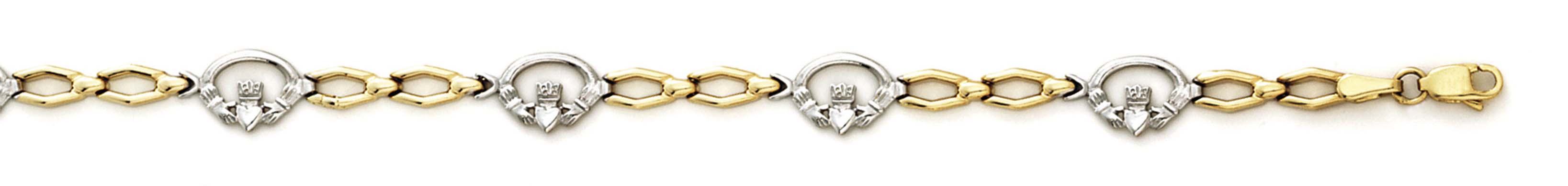 
14k Two-Tone Gold Claddagh Bracelet - 7.25 Inch
