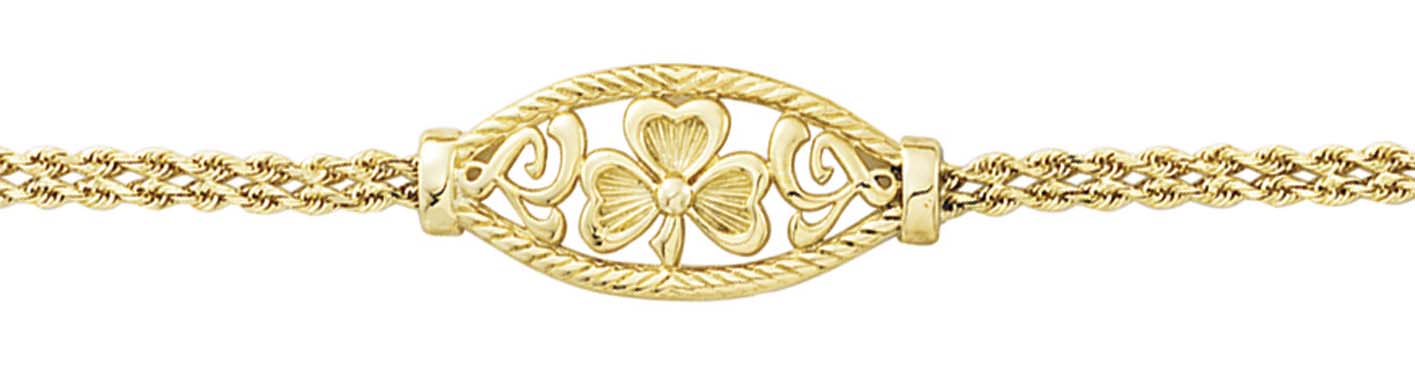 
14k Yellow Gold Double Rope Shamrock Bracelet - 7.25 Inch
