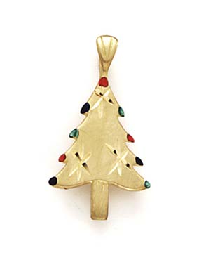 
14k Yellow Gold Christmas Tree Enamel Pendant
