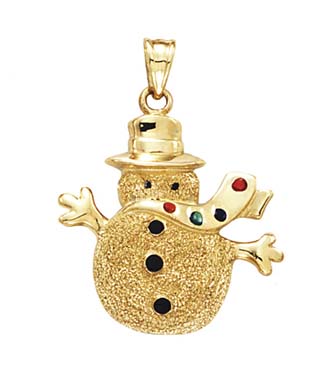 
14k Yellow Gold Enamel Snowman Pendant
