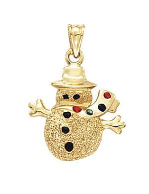 
14k Yellow Gold Enamel Snowman Pendant
