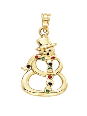 
14k Yellow Gold Enamel Lined Snowman Pendant
