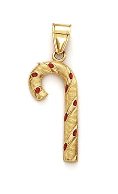 
14k Yellow Gold Enamel Candy Cane Pendant
