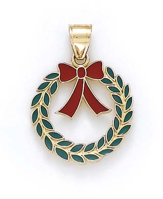 
14k Yellow Gold Enamel Wreath Pendant
