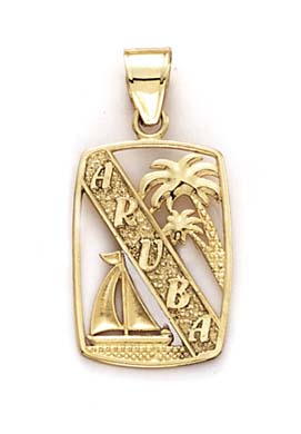 
14k Yellow Gold Aruba Palm Tree Sailboat Pendant
