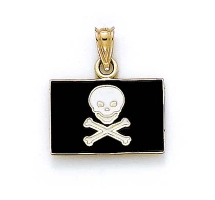 
14k Yellow Gold Enameled Pirate Flag Pendant
