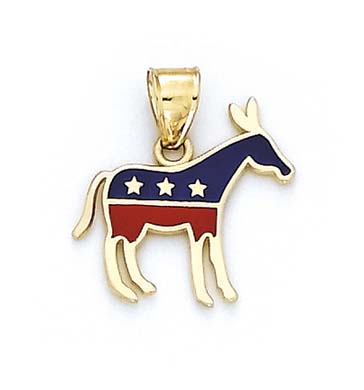 
14k Yellow Gold Enamel Donkey Democrat Pendant
