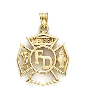 
14k Yellow Gold Fireman Shield Pendant
