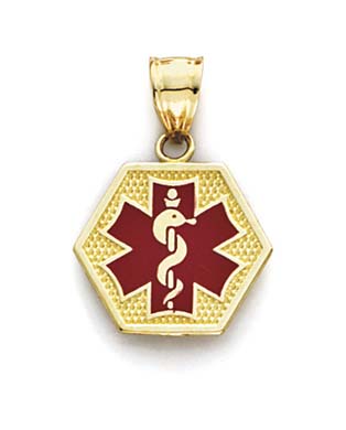 
14k Yellow Gold Hex Enamel Medical Alert Pendant
