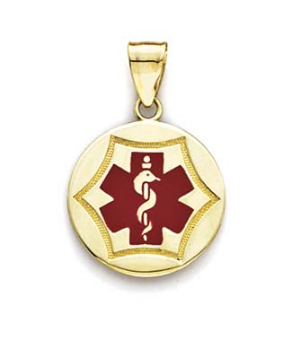 
14k Yellow Gold Round Enamel Medical Alert Pendant
