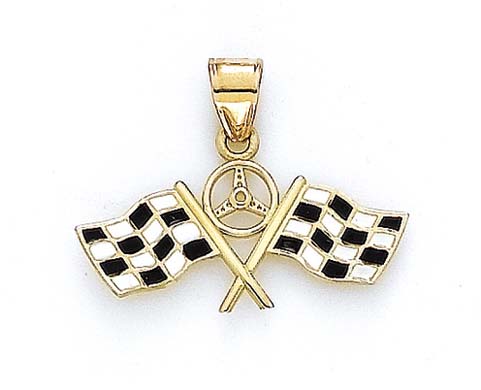 
14k Yellow Gold Enamel Racing Flag Pendant
