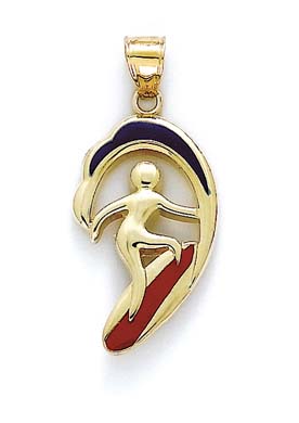 
14k Yellow Gold Enamel Surfer Pendant
