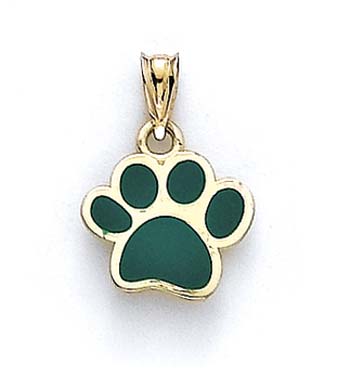 
14k Yellow Gold Green Enamel Paw Print Pendant
