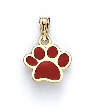 
14k Yellow Gold Red Enamel Paw Print Pendant
