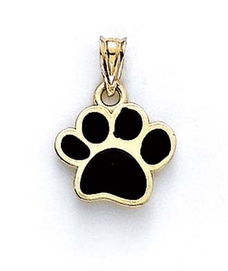 
14k Yellow Gold Black Enamel Paw Print Pendant
