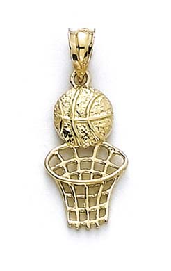 
14k Yellow Gold Basketball In Hoop Pendant
