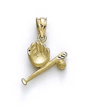 
14k Yellow Gold Bat Ball Mitt Pendant
