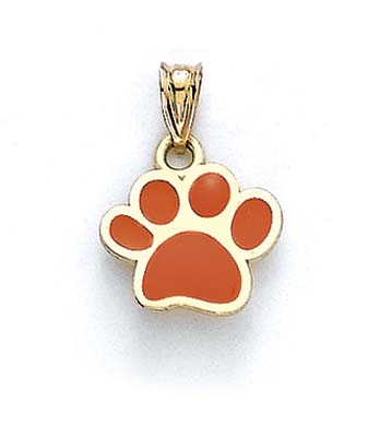 
14k Yellow Gold Orange Enamel Paw Print Pendant
