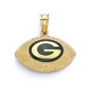 
14k Yellow Gold Enamel Green Bay Packers Football Pendant
