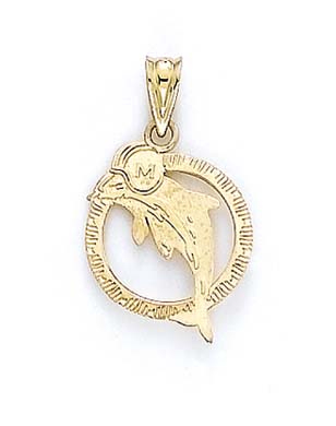 
14k Yellow Gold Small Miami Dolphins Pendant
