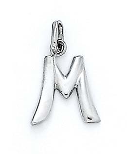 
14k White Gold Initial M Pendant 11/16 Inch Long
