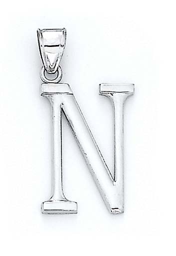 
14k White Gold Initial N Pendant 1 3/8 Inch Long
