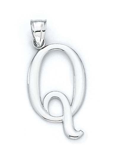 
14k White Gold Initial Q Pendant 1 3/8 Inch Long
