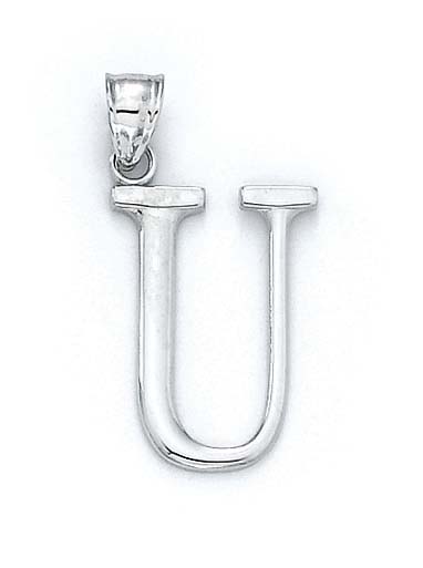 
14k White Gold Initial U Pendant 1 3/8 Inch Long
