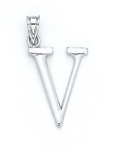 
14k White Gold Initial V Pendant 1 3/8 Inch Long
