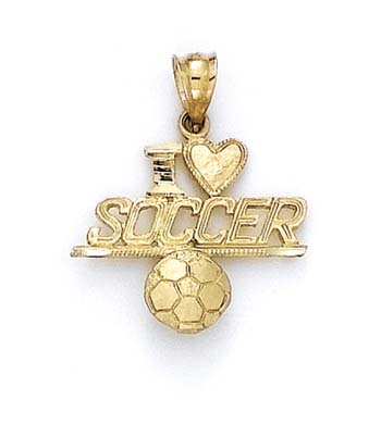 
14k Yellow Gold I Heart Soccer Pendant
