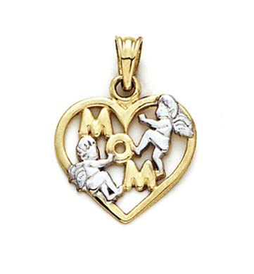 
14k Two-Tone Gold Mom Heart Angels Pendant
