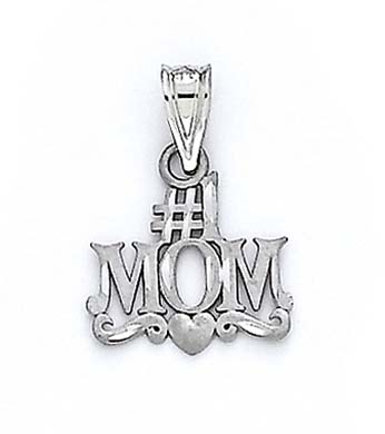 
14k White Gold Number One Mom Heart Pendant
