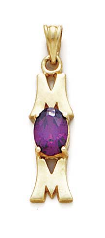 
14k Purple Birthstone Mom Pendant 1 3/16 Inch Long
