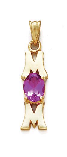 
14k Dark-Pink Birthstone Mom Pendant 1 3/16 Inch Long
