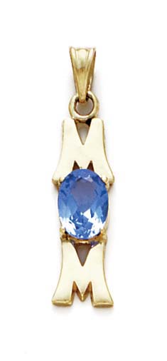 
14k Light-Blue Birthstone Mom Pendant 1 3/16 Inch Long
