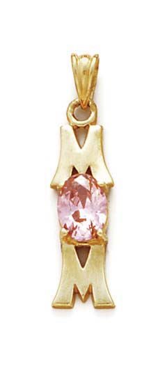 
14k Light-Pink Birthstone Mom Pendant 1 3/16 Inch Long
