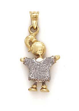 
14k Two-Tone Gold Round Girl Pendant
