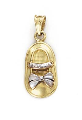 
14k Two-Tone Gold Polished Baby Girl Shoe Pendant
